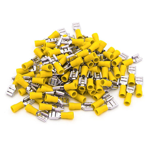 Baomain 1/4" Female quick disconnects vinyl Insulated Spade Wire Connector Electrical Crimp Terminal 12-10 AWG Yellow (200PCS)...
