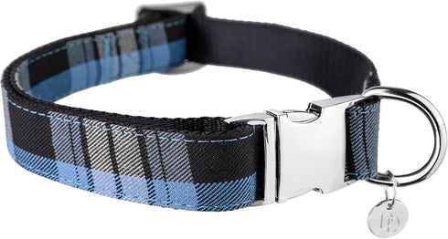 Dashin' Dogz Large Blue Bowtie Dog Collar with Detachable Bow Tie for Girl or Boy Dogs Comfortable Plaid Pattern, Fully Adjustable, Great Pet Gift...