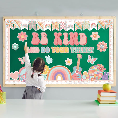 Boho Classroom Bulletin Board Decoration Groovy Be Kind and Do Your Thing Classroom Decoration Retro Boho Rainbow Cutouts for Kindergarten School ...