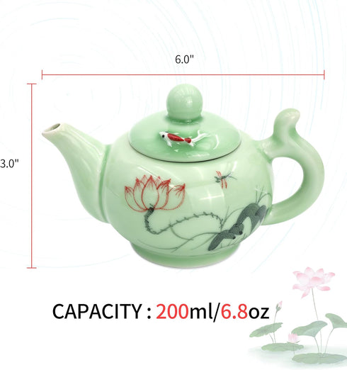 DELIFUR Celadon Handcrafted Porcelain Tea Set Lotus Theme Porcelain Tea Pot Covered Teacup Gongdao Cup From China (Lotus Tea pot)...