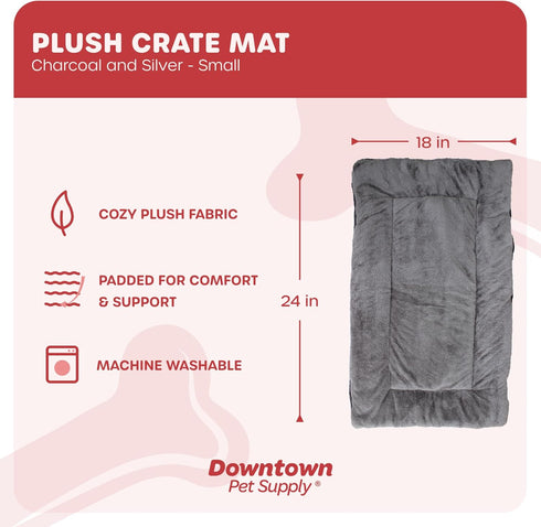 Downtown Pet Supply - Dog Crate Mat - Comfort Dog Bed or Cat Bed - Soft Fleece Nap Mat - Easy Maintenance, Machine Washable Dog Bed - Charcoal/Sil...