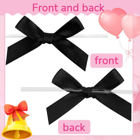 Gejoy 100 Pieces 2.6" Solid Black Bows Mini Satin Ribbon Twist Tie Bows Crafts for Wedding Graduation Birthday Party Shower Gift Wrapping Candy Tr...