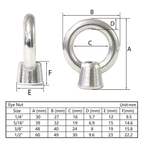 1/4" UNC Marine Grade Lifting Eye Nut, 316 Stainless Steel Threaded Nut Fastener, 4 Packs...