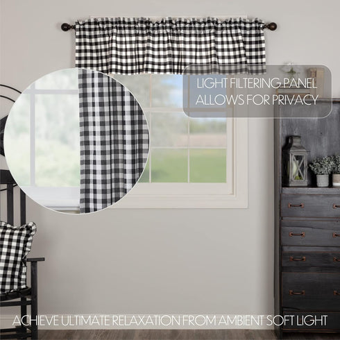 VHC Brands Annie Buffalo Check Cotton Farmhouse Kitchen Curtains Rod Pocket 16x72 Valance, Black...