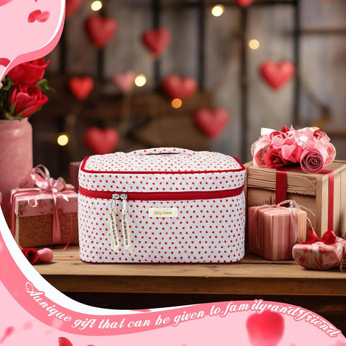 2 Pcs Cotton Quilted Makeup Bag, Large Travel Coquette Cosmetic Bag, Aesthetic Cute Floral Cherry Peony Toiletry Organizer skincare Bag for Women ...