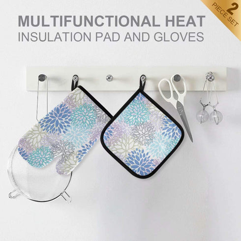 Dahlia Flower Oven Mitts and Pot Holders Sets Heat Resistant Non Slip Daisy Sunflower Oven Gloves Hot Pads Insulated Washable for Cooking Baking B...