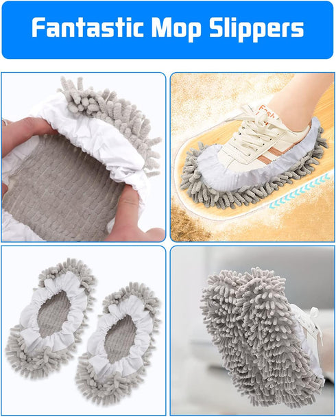 8 Pcs Mop Slippers Socks Floor Cleaning,Microfiber Shoe Covers dust Washable Reusable for Woman Man House Kitchen (Grey)...