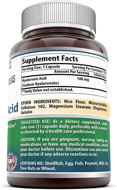 Amazing Formulas Hyaluronic Acid 100 mg Capsules | Supplement | Non-GMO | Gluten Free | Made in USA (2 Pack, 120 Count)...