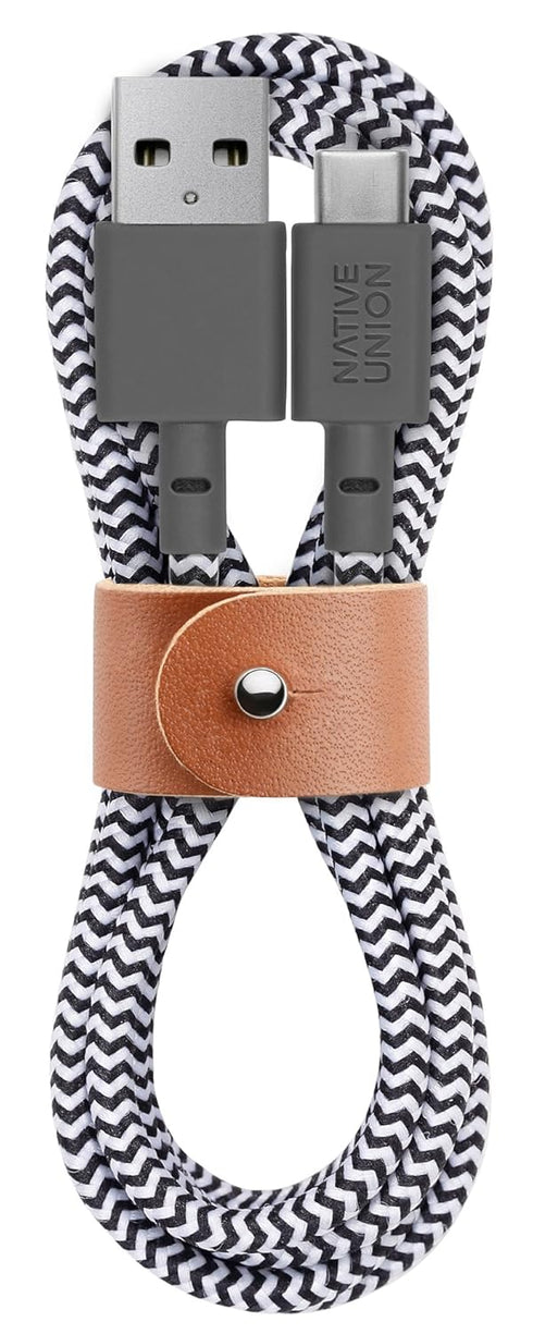 Native Union Belt Cable USB-C to USB-A - 4ft Ultra-Strong Charging Cable with Leather Strap Compatible with iPhone 15, Samsung Galaxy Z Fold 5, Fl...