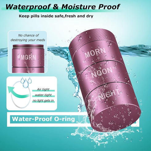 Aluminum Alloy Waterproof Pill Organizer 3 times a day,Moisture Proof Metal Pill Case,Small Daily Pill Holder for Purse,Portable Travel Pill box C...