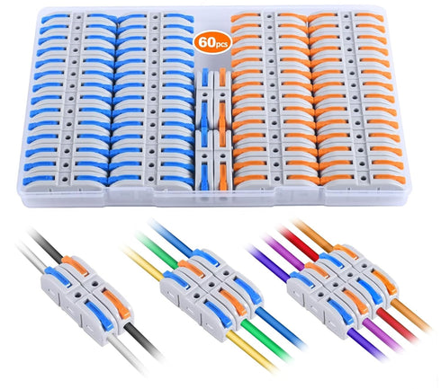 Lever Wire Connectors, HTCELLE 60-Piece Quick Connect Electrical Splicing Kit for Compact Inline Terminals - 28-12 AWG, 1 in 1 out...