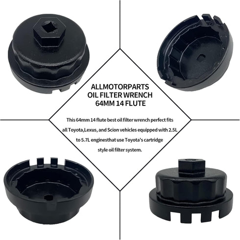 The 3+1 Notched Cap Oil Filter wrench tool IS suitable for some Toyota and Lexus models, such as Toyota GS300 IS part series, Lexus RX350, LS, GS ...