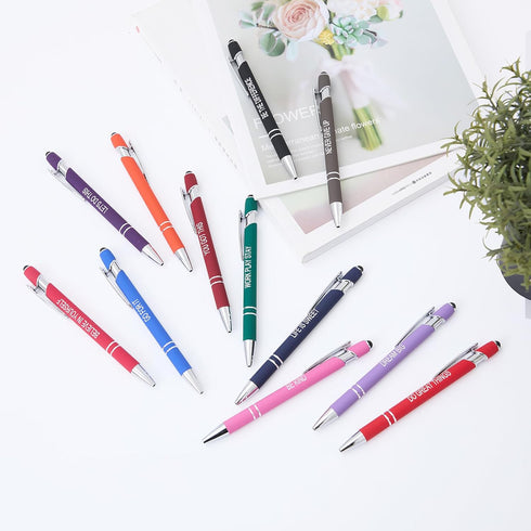 Funny Pens, 12 Pcs Pens Fine Point Smooth Writing Pens, Inspirational Ballpoint Pens with Screens Touch Stylus Tips, Black Ink 1.0 Mm Pens Gift Of...