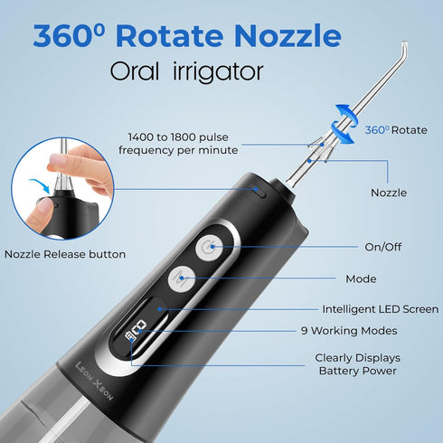 Advanced Water Flosser for Teeth, Gums, Braces and Dental Care, Large Water Tank 350ml, 9 Modes, Digital Screen, Waterproof, Rechargeable, Portabl...