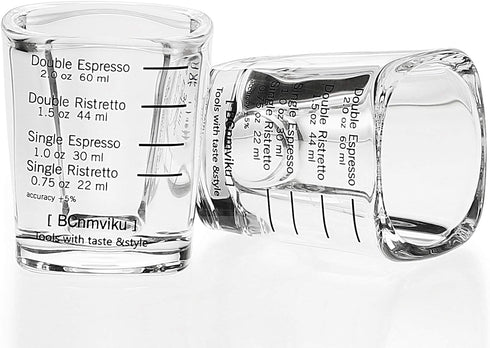 BCnmviku Espresso Shot Glasses Measuring Cup Liquid Heavy Glass for Baristas 2oz for Single Shot of Ristrettos (2 pack)...