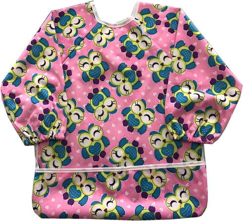 MUMBABY Baby Bib Sleeved Shirt with Pocket 1-3 Years Old Toddler Smock, Waterproof and Washable (Cute Owls) Multi...