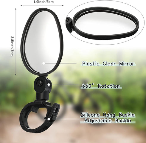 Hestya Bike Mirror 360 Degree Adjustable Safe Rotatable Handlebar Mirror Bicycle Mirror Cycling Rear View Mirror Shockproof Acrylic Convex Mirror ...