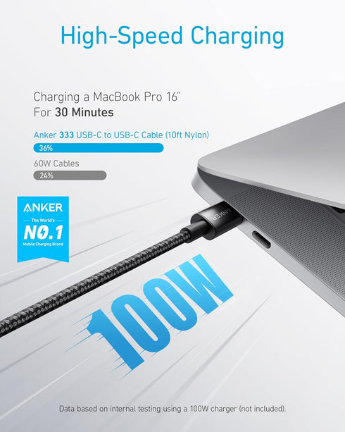 Anker 333 USB C to USB C Cable (6ft 100W, 3-Pack), USB 2.0 Type C Charging Cable Fast Charge for MacBook Pro 2020, iPad Pro 2020, iPad Air 4, Sams...