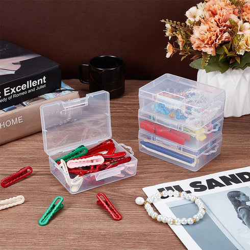 BENECREAT 6 Pack Clear Plastic Box Clear Storage Case Collection Organizer Container with Hinged Lid and Hangers For Organizing Small Parts Office...