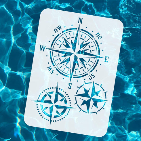 FINGERINSPIRE Compass Painting Stencil 11.7x8.3 inch Hollow Out 3 Style Vintage Compass Craft Stencil Reusable Nautical Drawing Template for DIY S...