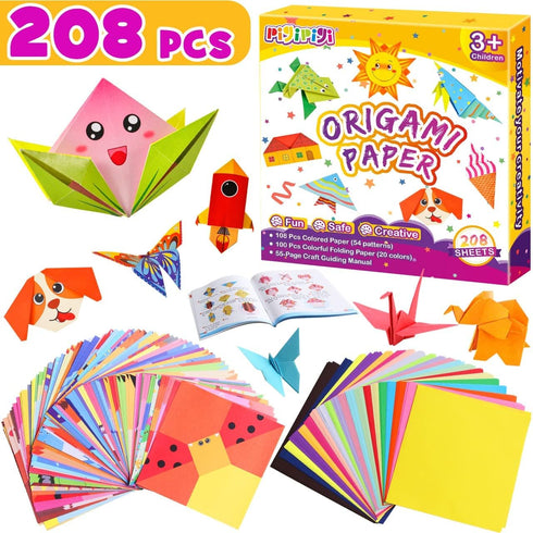 pigipigi Craft Origami Paper for Kids - 208 Sheets Vivid Colorful Folding Papers 54 Patterns Art Projects Kit for 5 6 7 8 9 10 11 12 Years Old Gir...