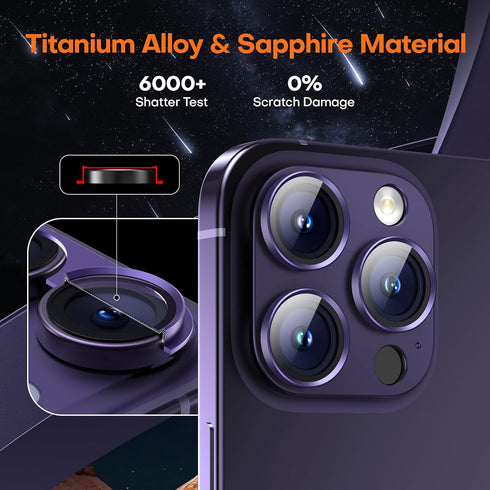 2 Pack Camera Lens Protector for iPhone 15 Pro Max/iPhone 15 Pro/iPhone 14 Pro Max/iPhone 14 Pro, Aluminum Alloy Sapphire Glass Camera Cover Scree...