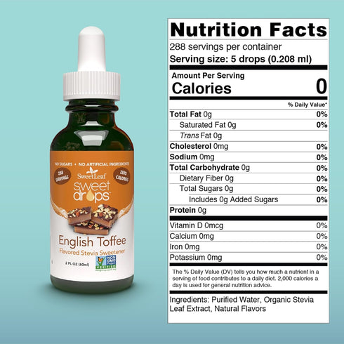 SweetLeaf Stevia Liquid Sweet Drops - English Toffee Flavored Drops, Stevia Liquid Sweetener, Zero-Calorie, Sugar-Free Syrup Alternative for Keto ...