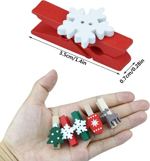 100pcs Christmas Wood Clips Xmas Tree Snowflake Elk Gloves Clothespins DIY Photo Pegs Hanging Clips for Party Favors Home School Art Craft Decor...