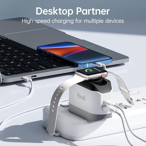 BUDI iPhone Fast Charger with Foldable Apple Watch Wireless Charging USB PD 38W Wall Charge Travel Charger for Apple Watch Block Wall Charger iPho...