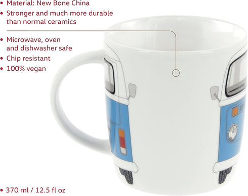 BRISA VW Collection - Volkswagen Large Ceramic Coffee-Tea-Cappuccino Mug Cup in T2 Bus Campervan Design (370 ml/12.5 fl oz) (Blue)...