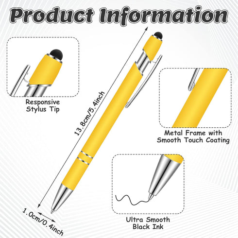 12 Pieces Ballpoint Pen with Stylus Tip, 1.0 mm Black Ink Metal Pen Stylus Pen for Touch Screens, 2 in 1 Stylus Ballpoint Pen (Yellow and Silver)....