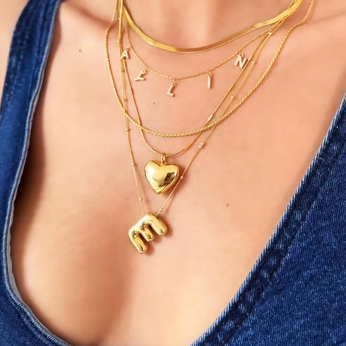 Bubble Letter Gold Necklace for Women, 18k Gold Plated Chain Pendant Charm Necklace Balloon Initial Name Choker Jewelry for Girls Men Gifts...