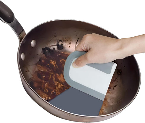 3PC Food Scraper Set, Nylon and Silicone for Cleaning of Pots, Pans, Dishes - BPA Free Plastic Scraper for Tough Cleaning and Silicone Spatula Cle...