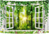 Forest Nature Landscape Tapestry, Summer Lush Plant Tree Window Wall Art Tapestries, Flower Sunflower Vine Tapestry Wall Hanging for Bedroom Livin...
