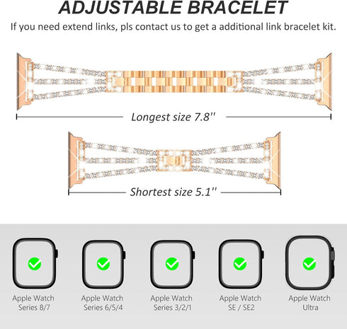 Surace Metal Band for Apple Watch Bands 40mm for Women Series 6 5 4, Bling Diamond Rhinestone Link Bracelet with 2 in 1 Waterproof Bling Case Lace...
