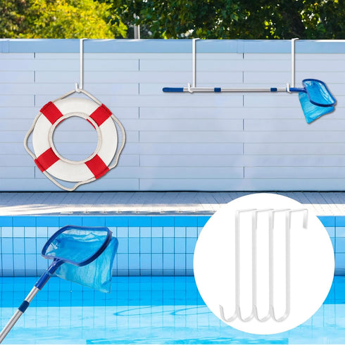 Pool Pole Hanger Hooks for Fence, No Drill White Pool Fence Hooks for Swimming Pool Equipment, Skimmers, Vacuum Hose, Brushes, Leaf Rakes, Garden ...