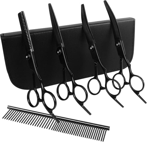Premium Dog Grooming Scissors with Safety Round Tips, 6 in 1 Dog Grooming Scissors Kit, 4CR Stainless Steel Premium Pet Grooming Shears for Dog, S...