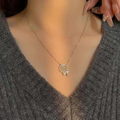Kokoma Dainty Lollipop Pendant Necklace 925 Sterling Silver CZ Crystal Sugar Bow Knot Sweet Candy Choker Necklaces Chain Link Cute Jewelry Gifts f...