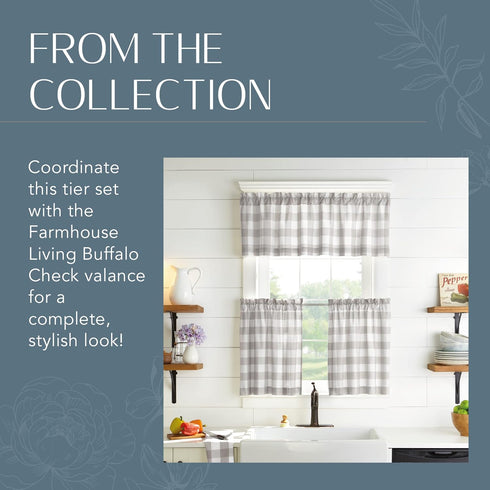 Elrene Home Fashions Farmhouse Living Buffalo-Check Tier Curtain Set for Bathroom or Kitchen Curtains, 30" x 24"(Set of 2 Tiers), Gray/White...