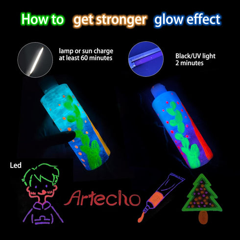 Artecho Glow in the Dark Paint, Neon Red 59ml,2oz Bottle, Fluorescent Acrylic Paint for Decoration, Art Painting, Outdoor and Indoor Art Craft, Su...