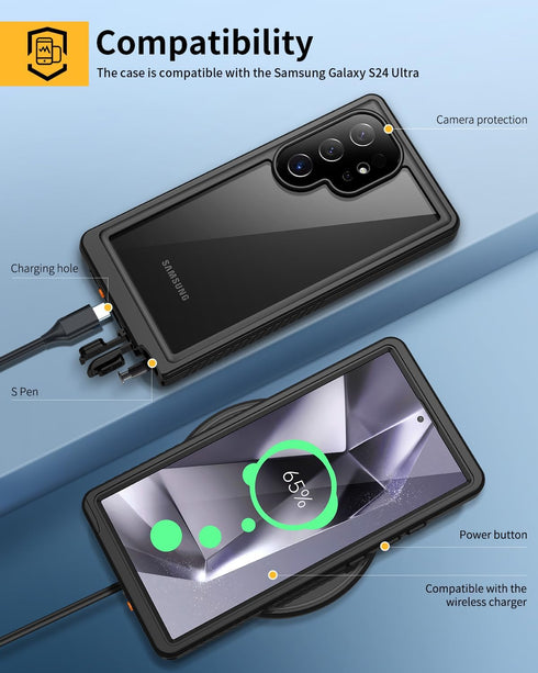 Lanhiem for Samsung Galaxy S24 Ultra Case, IP68 Waterproof Dustproof, Built-in Screen Protector, Rugged Full Body Shockproof Protective Cover for ...