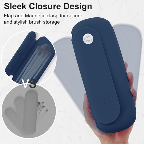Travel Makeup Brush Holder,Silicon Portable Cosmetic Face Brushes Holder with Built-in Brush Cleaner,Upgrade Travel Essentials Makeup Brush Case,M...