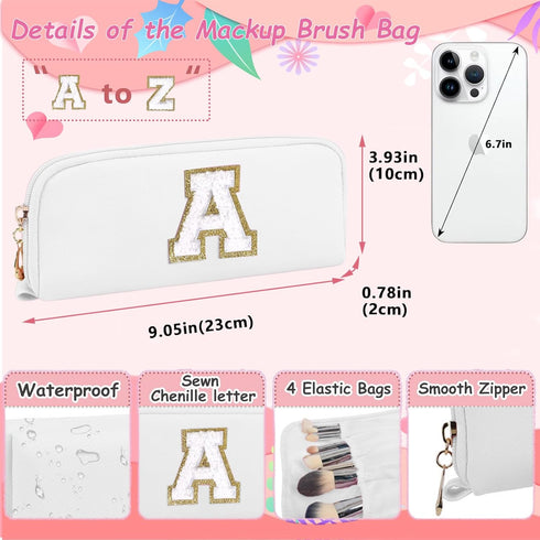 Initial Cosmetic Bag for women,2PCS Personalized Makeup Bag Small Cute PU Leather Chenille Letter Toiletry Bag,Makeup Brushes Aesthetic Accessorie...