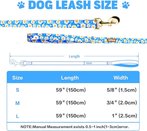 Blue Daisy Dog Leash with Metal Buckle – Unmatched Quality in Small Medium Large Sizes for Pet Daily Walking, L...