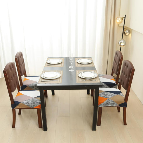 Set of 4 Dining Chair Seat Covers Removable Washable Upholstered Chair Seat Protector Cushion Slipcovers for Kitchen, Office with Rear-Covered...