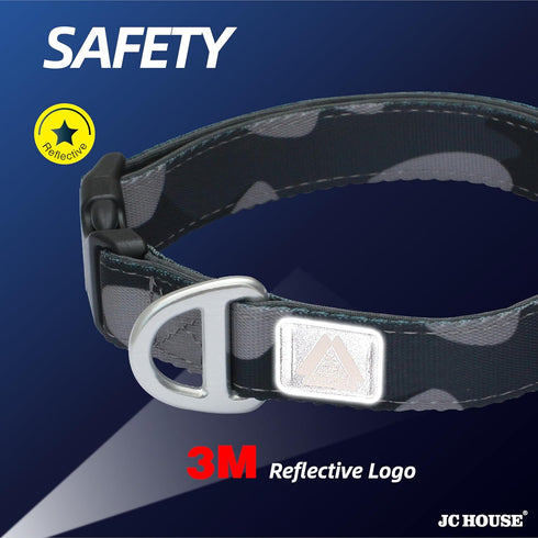 Soft Padded Dog Collar, Neck 9’’-14’’, Adjustable Heavy Duty Collar with 3M Reflective Logo for Small Dogs, Camo Dark Gray, S...