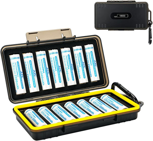 14 Slots 18650 Battery Case with Carabiner, Water-Resistant and Shockproof Battery Storage for 14 x 18650 Battery, 18650 Battery Organizer Box...