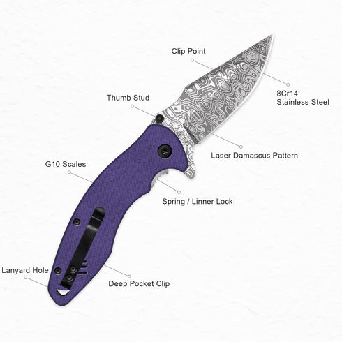 Pocket Folder Folding Knife: 3.14" Stainless Steel Blade, G10 Scales, Thumb Stud Liner Lock, EDC Knives for Outdoor Survival, Great Gifts for Men ...