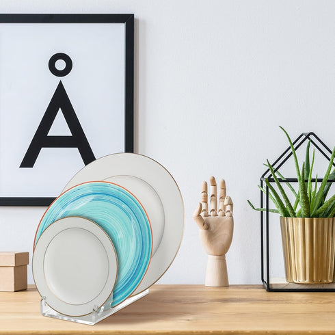 Domensi 2 Pcs Acrylic Plate Stands for Display Clear Dinnerware Display Stand China Display Stand Plate Racks for Display China Place Setting Hold...