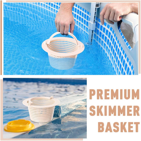 2 Pcs Pool Skimmer Basket with Handle, Leaves Removal Swimming Pool Filter Replacement Basket, Plastic Pool Strainer Basket for Swimming Pools Cle...